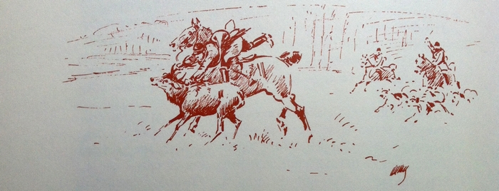 Chopelin servant un cerf - Illustration tirée de Les Hommes des Bois (2008) - R. d'Osmond - Bibliothèques des introuvables (Paris)